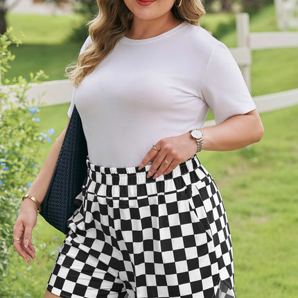 Black Plus Size Checkered Athleisure Shorts