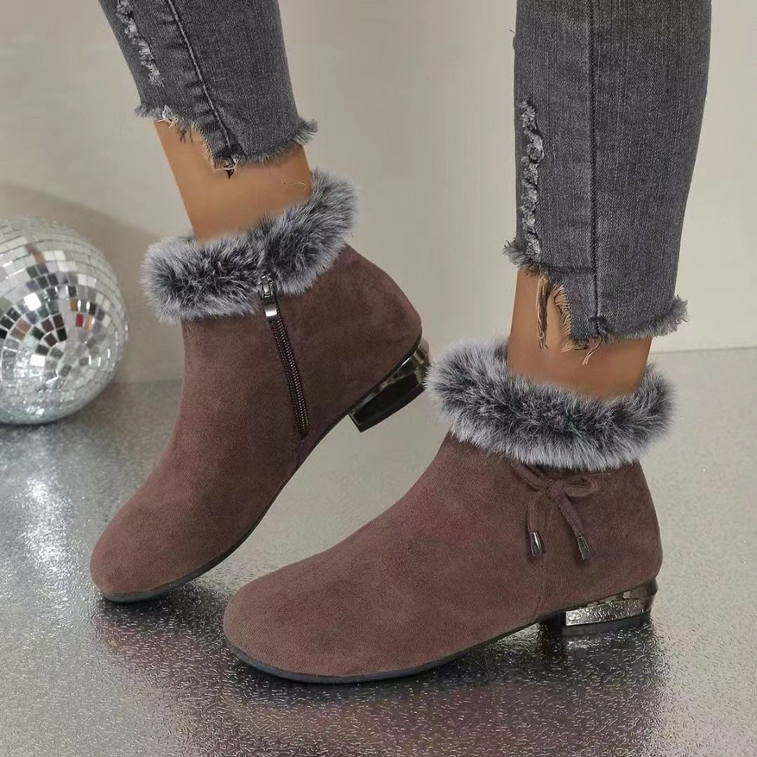 New Fleece Lined Round Toe Short Boots For Women
