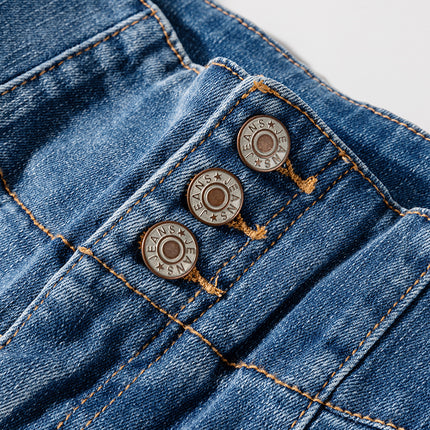 Sail Blue High Waist Button Fly Seamed Raw Hem Flare Jeans