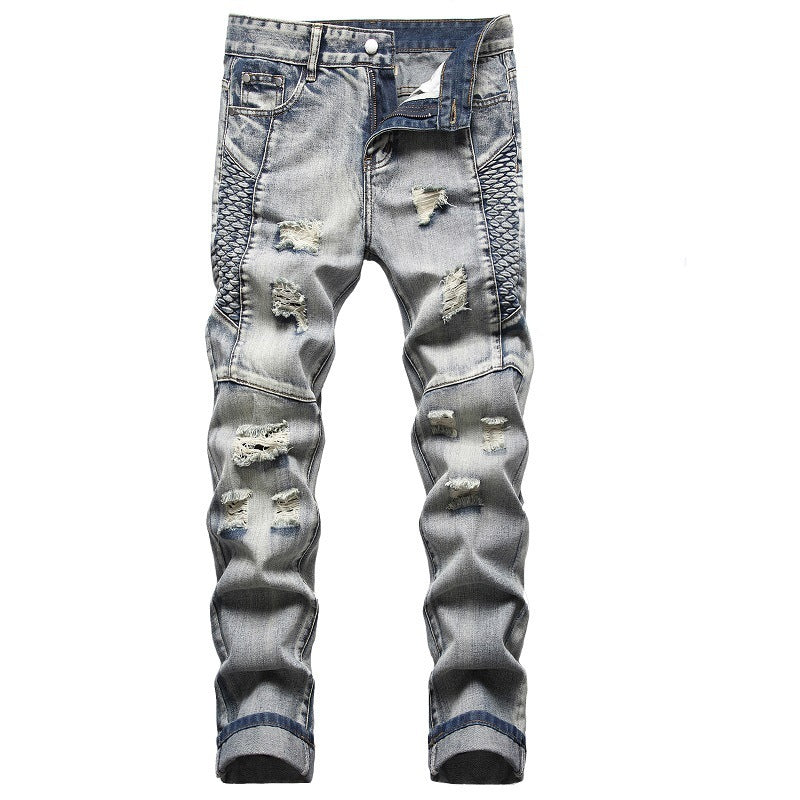 European And American Nostalgic Jeans Men's Ripped Special Embroidery