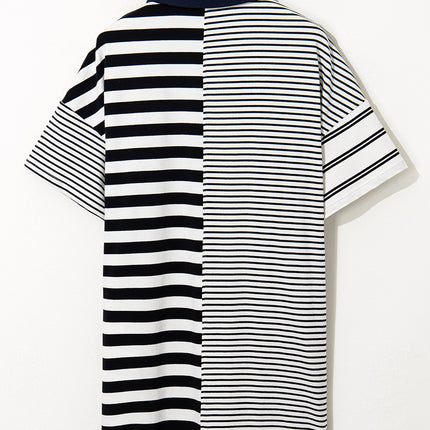 Black Stripe Half Placket Polo T Shirt Dress