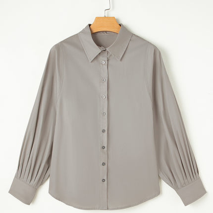 High Solid Color Balloon Sleeve Side Slits Loose Fit Shirt