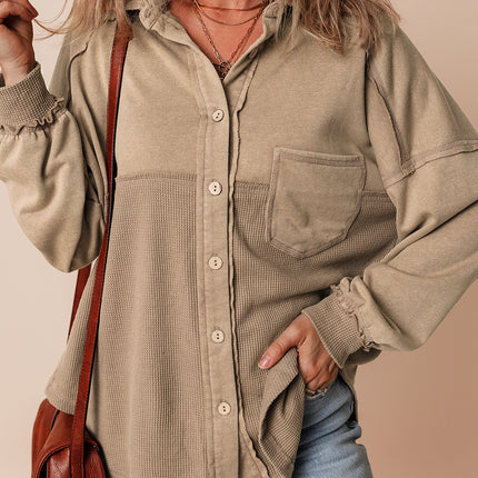 Goat Mineral Wash Textured Patchwork Loose Fit Shacket