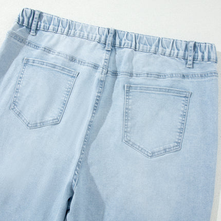 Beau Blue Plus Size Seam Detail Patch Pocket Raw Cut Shift Jeans