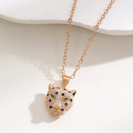Hip Hop Leopard Head Pendant Earring Necklace Set