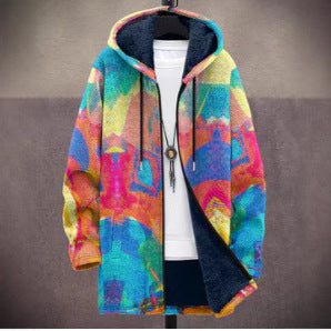 Men's 3D Personalized Printing Fashion Warm Hooded Jacket