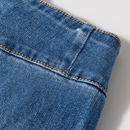 Sail Blue High Waist Button Fly Seamed Raw Hem Flare Jeans