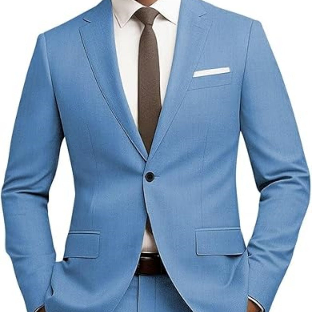 Men's Versatile Solid Color Business Jacket Long Pants Set