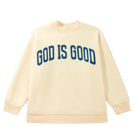 Light Grey Jesus Slogan Stand Neck Long Sleeve Oversized Tunic Plus Size Sweatshirt