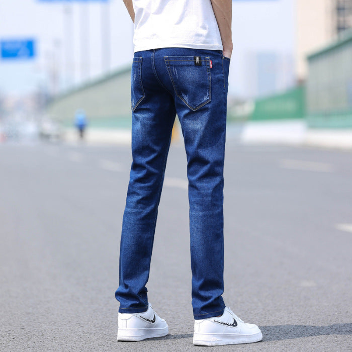 Spring And Summer Denim Trousers Men's Slim Straight Stretch