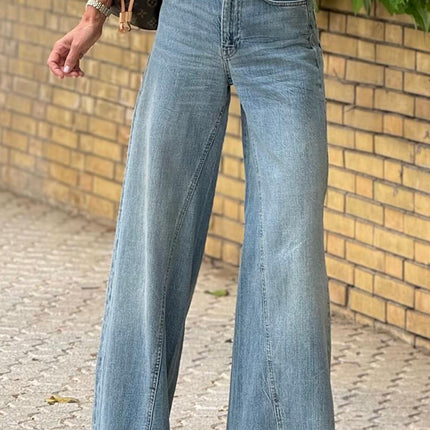 Dusk Blue Acid Wash Extra Wide Leg High Waist Long Jeans