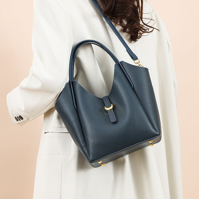 Genuine Leather Women's Large Capacity Hand Holding Bucket Bag
