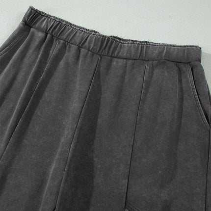 Dark Grey Plus Size Leopard Patchwork Mineral Wash Wide Leg Pants