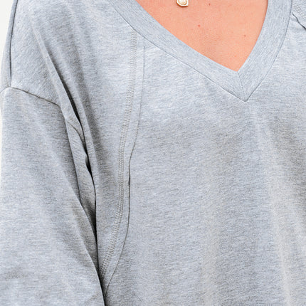 High Raglan Half Sleeve V Neck Oversized T Shirt
