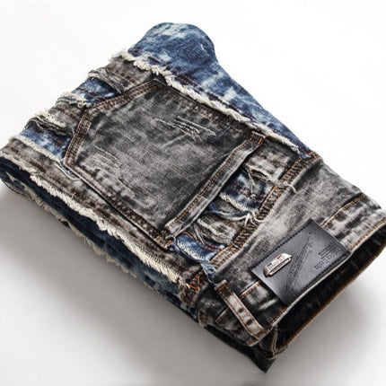 Embroidered Hole Slim Stretch Men's Jeans