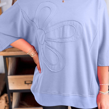 Beau Blue Floral Patched Half Sleeve Tunic Top