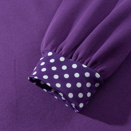 Orange Polka Dot Patchwork Round Neck Plus Size Sweatshirt