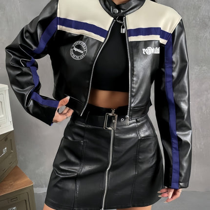 Striped Zipper Coat For Women