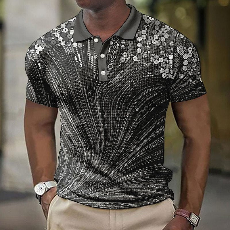 Men's Button Shirt Striped Pattern Printed Geometric Outdoor Street Style Short Sleeve