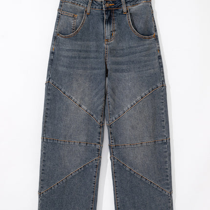 Sail Blue Exposed Stitching Loose Straight High Waist Jeans