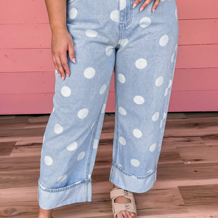 Sky Blue Polka Dot Full Length Regular Fit Plus Size Jeans