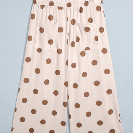Khaki Polka Dot Elastic Waist Wide Leg Plus Size Pants