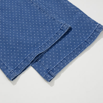 Sky Blue Polka Dot Wide Leg Full Length Shift Silhouette Plus Size Jeans