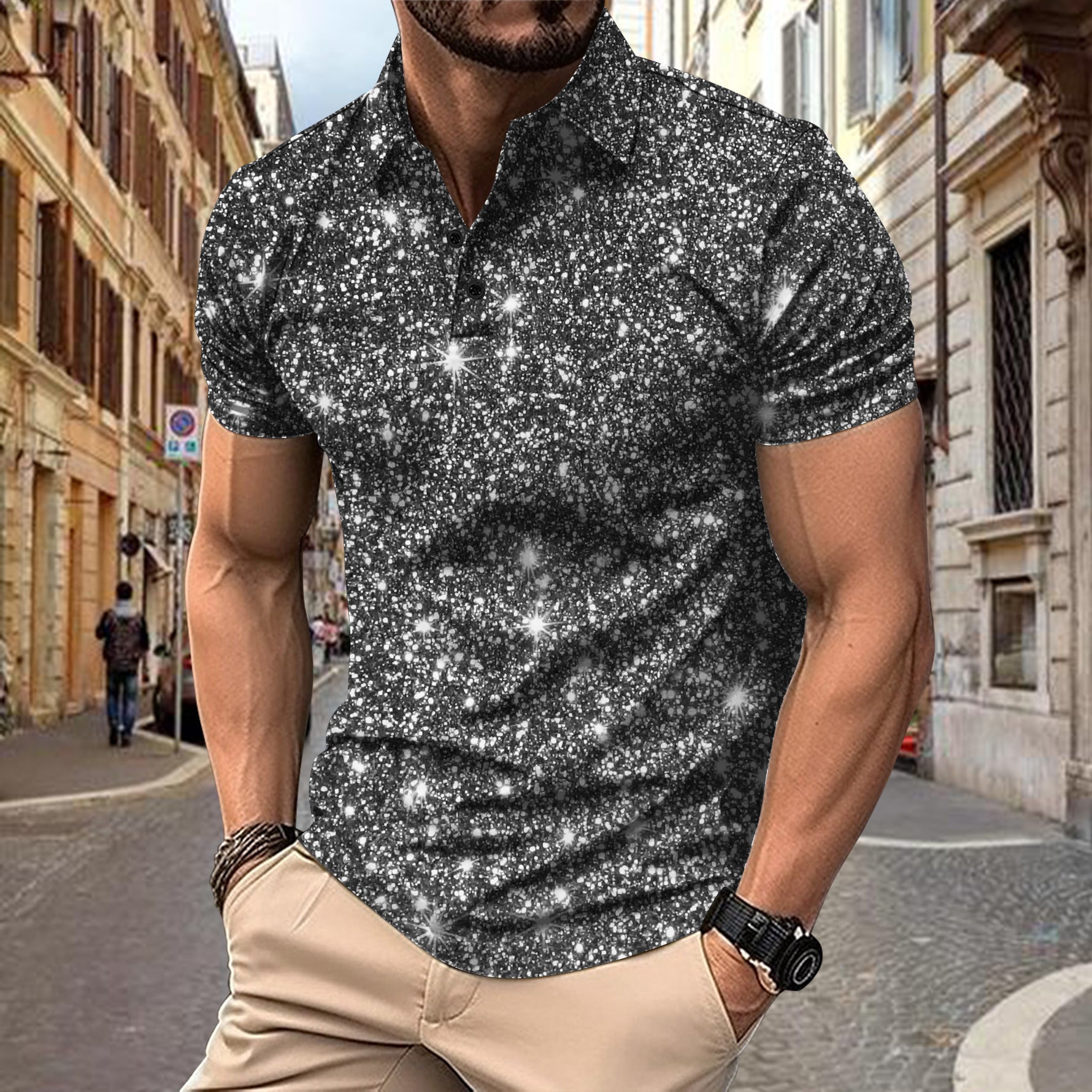 Polo Shirt Digital Printing Button Street Casual T-shirt