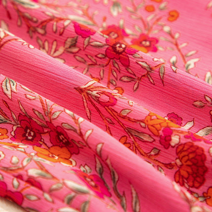 Rose Red Floral Print Wide Short Sleeve Loose Shirt