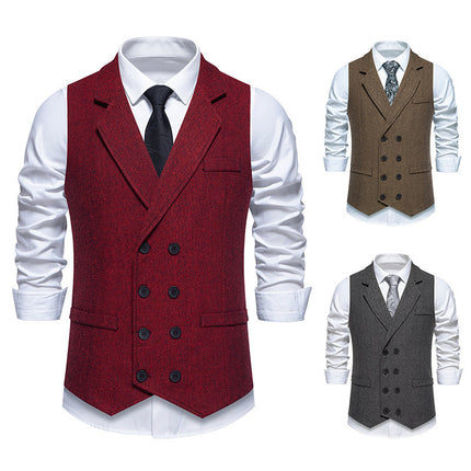 Men's Herringbone Tweed Suit Vest Retro Lapels Double Breasted Vest