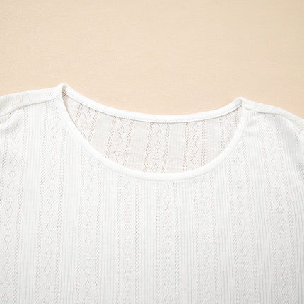 White Scalloped Lace Trim Jacquard Textured T Shirt