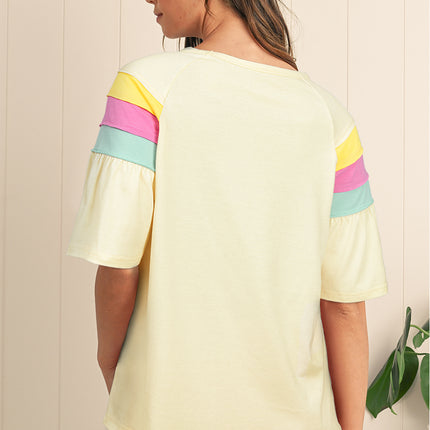 White Color Block Stitched Sleeve Loose T Shirt