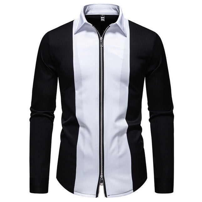 Color Block Zipper Design Plus Size Long Sleeve Shirt
