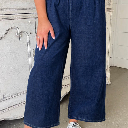Real Teal Plus Size Drawstring High Waist Wide Leg Casual Jeans