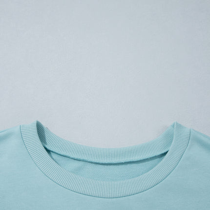 Haze Blue Letter Print Round Neck Loose Fit Long Sleeve Plus Size Sweatshirt