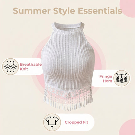 2026  Women's Spring And Summer New Fashion Elegant Tassel Crop Top Slim-Fitting Slimming Navel-Exposing Top