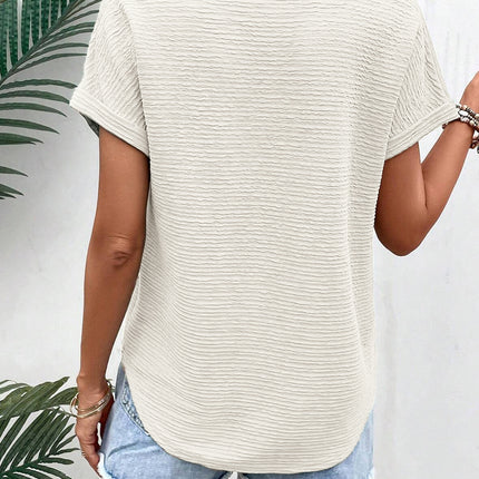 Pale Khaki Textured Wide Sleeve V Neck T Shirt