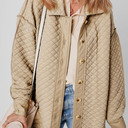 Jet Stream Solid Color Quilted Puffer Buttoned Shacket