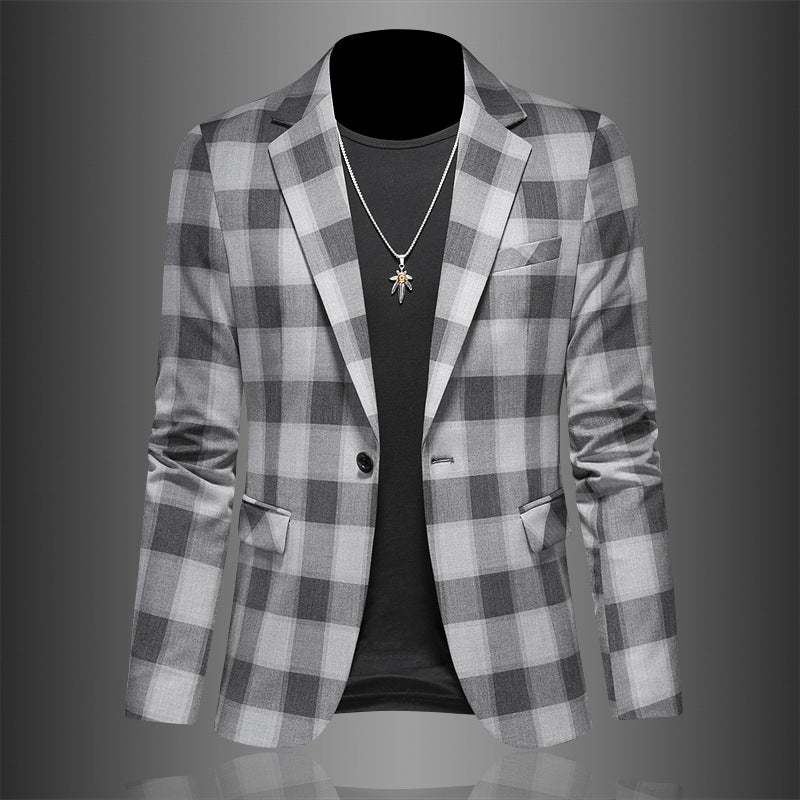 Men's Casual Suit Jacket Plaid Three-dimensional Fashion Slim Fit