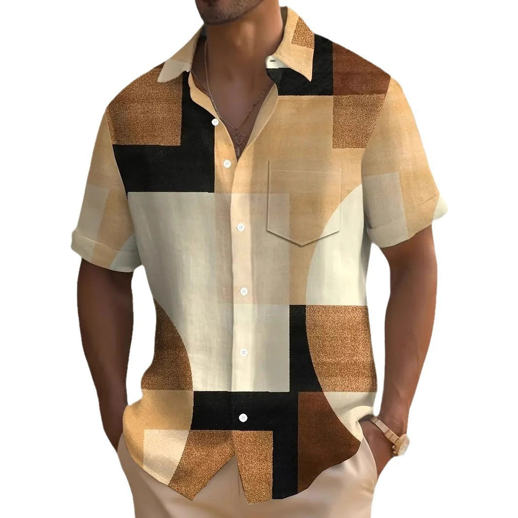 Classic Retro Geometric Contrast Color Square 3D Printed Shirt